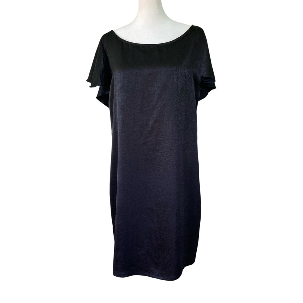 The Odells Flounce Little Black Dress Licorice Deep V-Back Ruffles Satin Size M